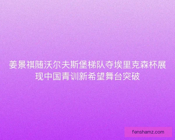 姜景祺随沃尔夫斯堡梯队夺埃里克森杯展现中国青训新希望舞台突破